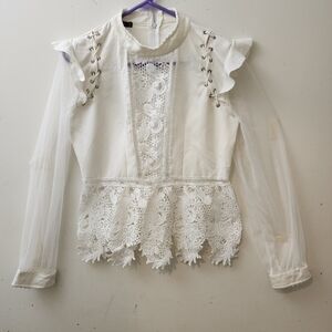 Jennyfer Garment Women's XL Top White Lace/Net Peplum Fairy Ethereal Rock Goth A